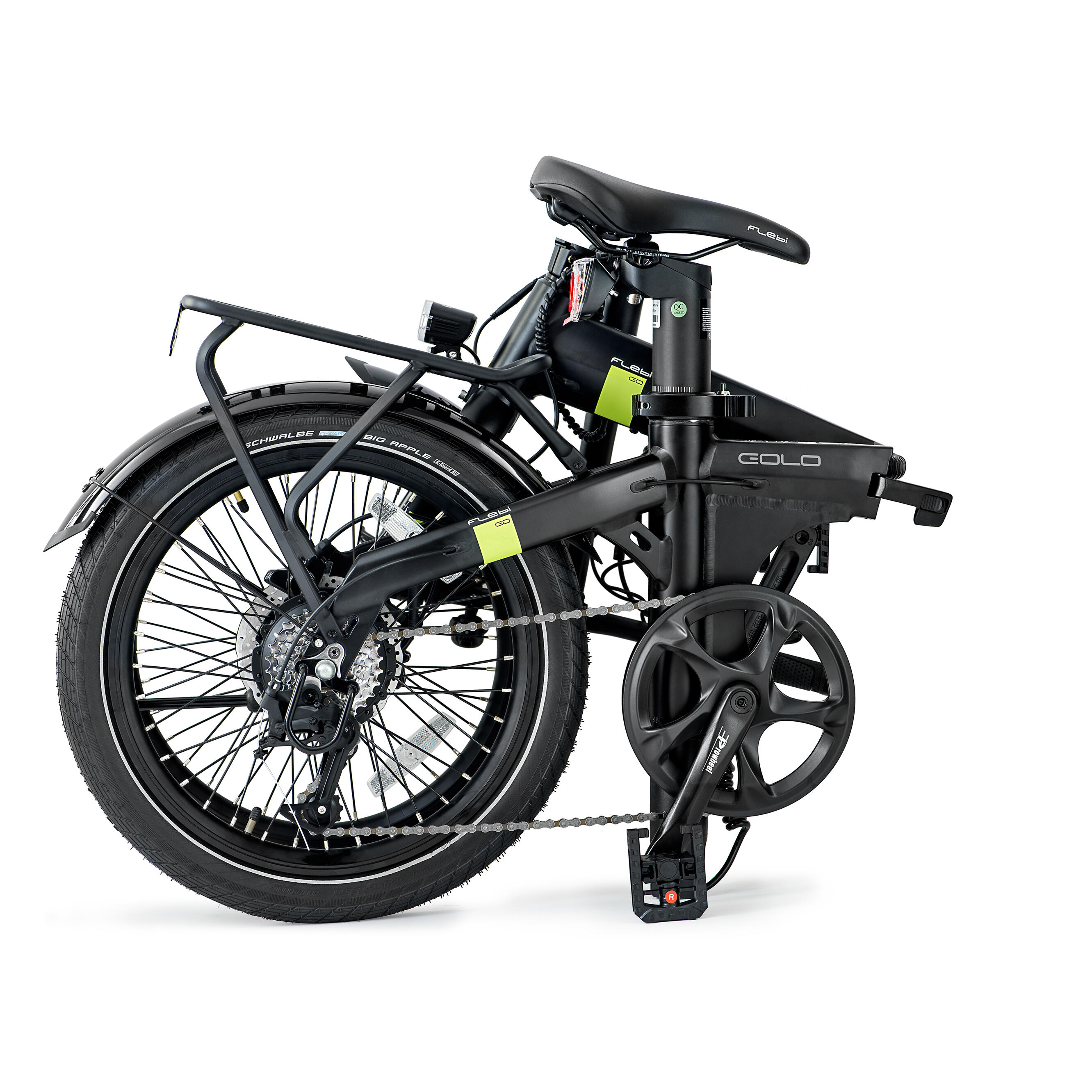 Bicicletta elettrica pieghevole Eolo nero lime | Ruote 20" | Batteria 10.4Ah