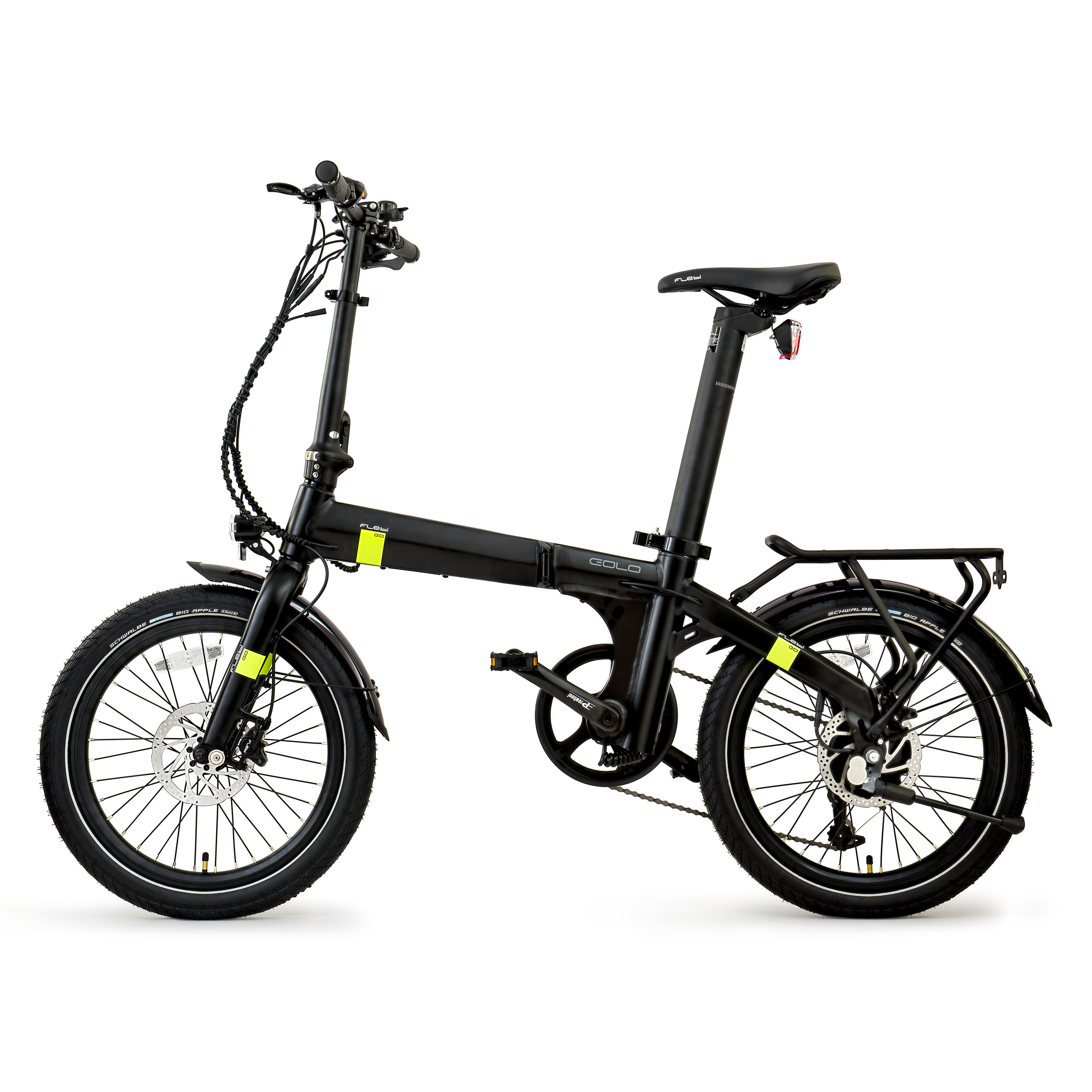 Bicicletta elettrica pieghevole Eolo nero lime | Ruote 20" | Batteria 10.4Ah