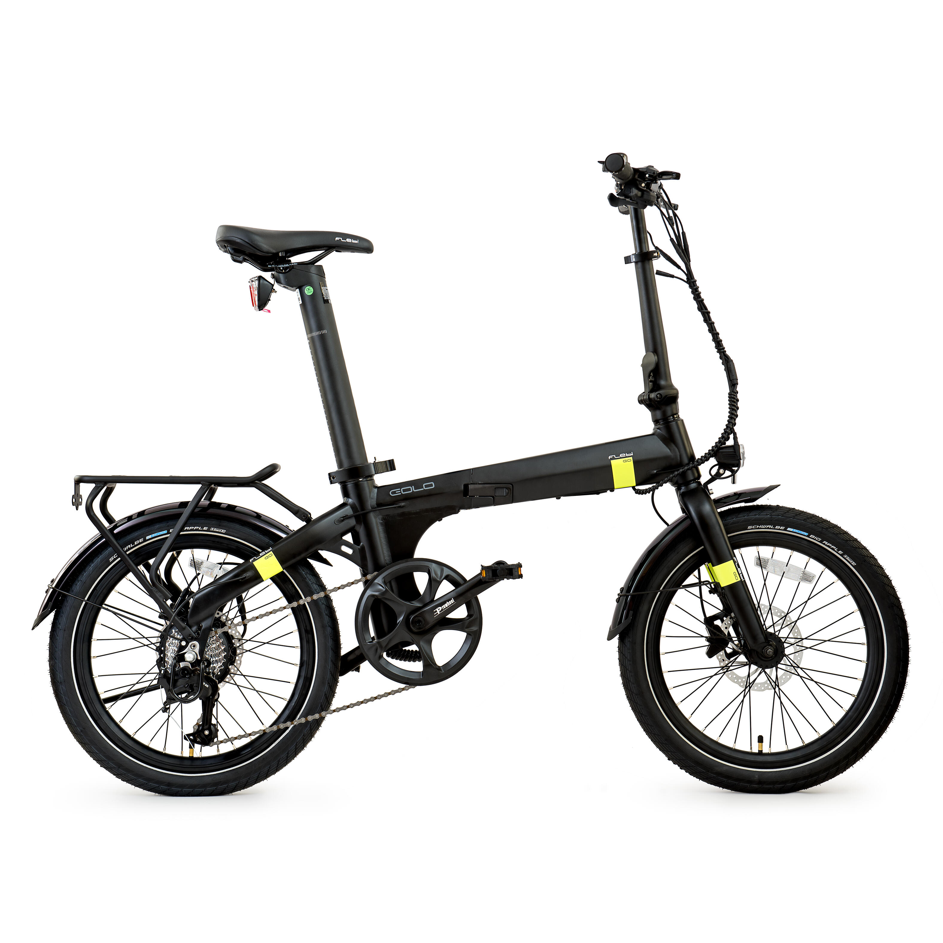 Bicicletta elettrica pieghevole Eolo nero lime | Ruote 20" | Batteria 10.4Ah