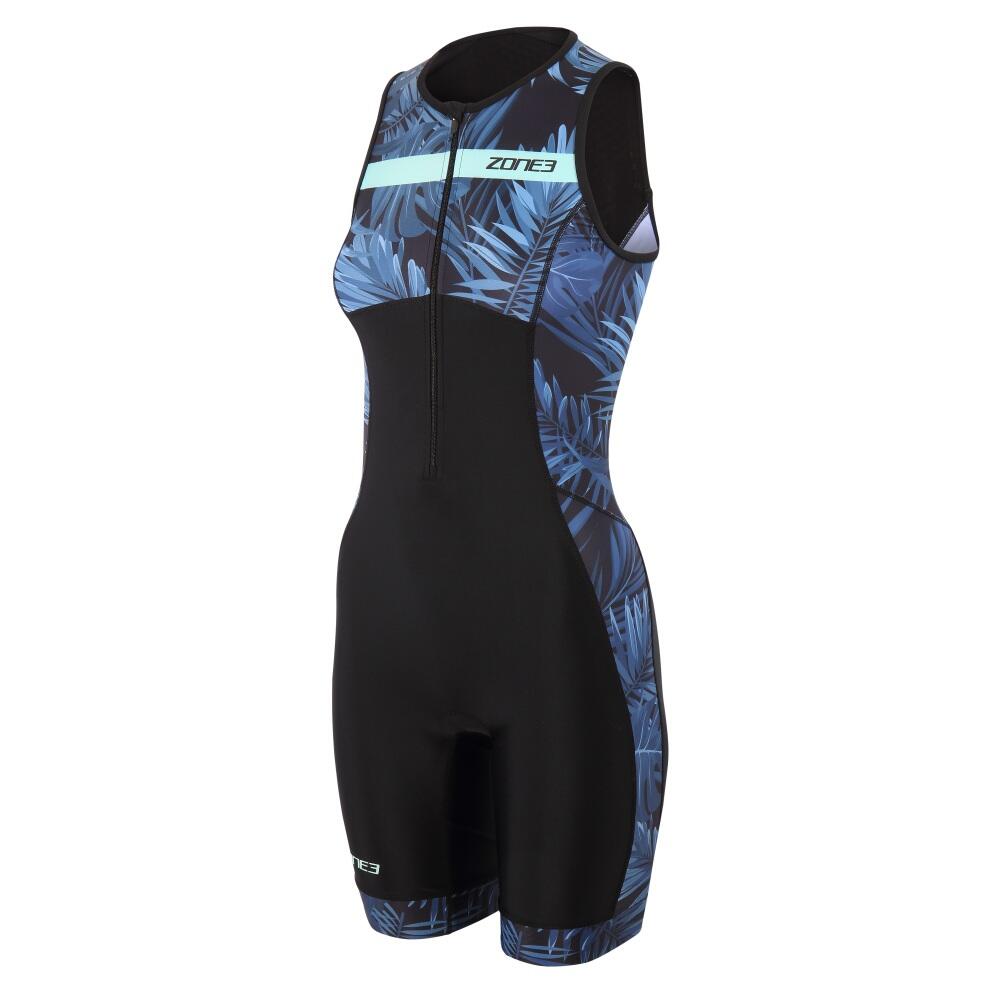 Zone3 - Combinaison Triathlon Tri-fonctions Activate + Tropical Palm Femme Sans Manche - Trifonction - Bleu|noir - 36 Xs - Decathlon