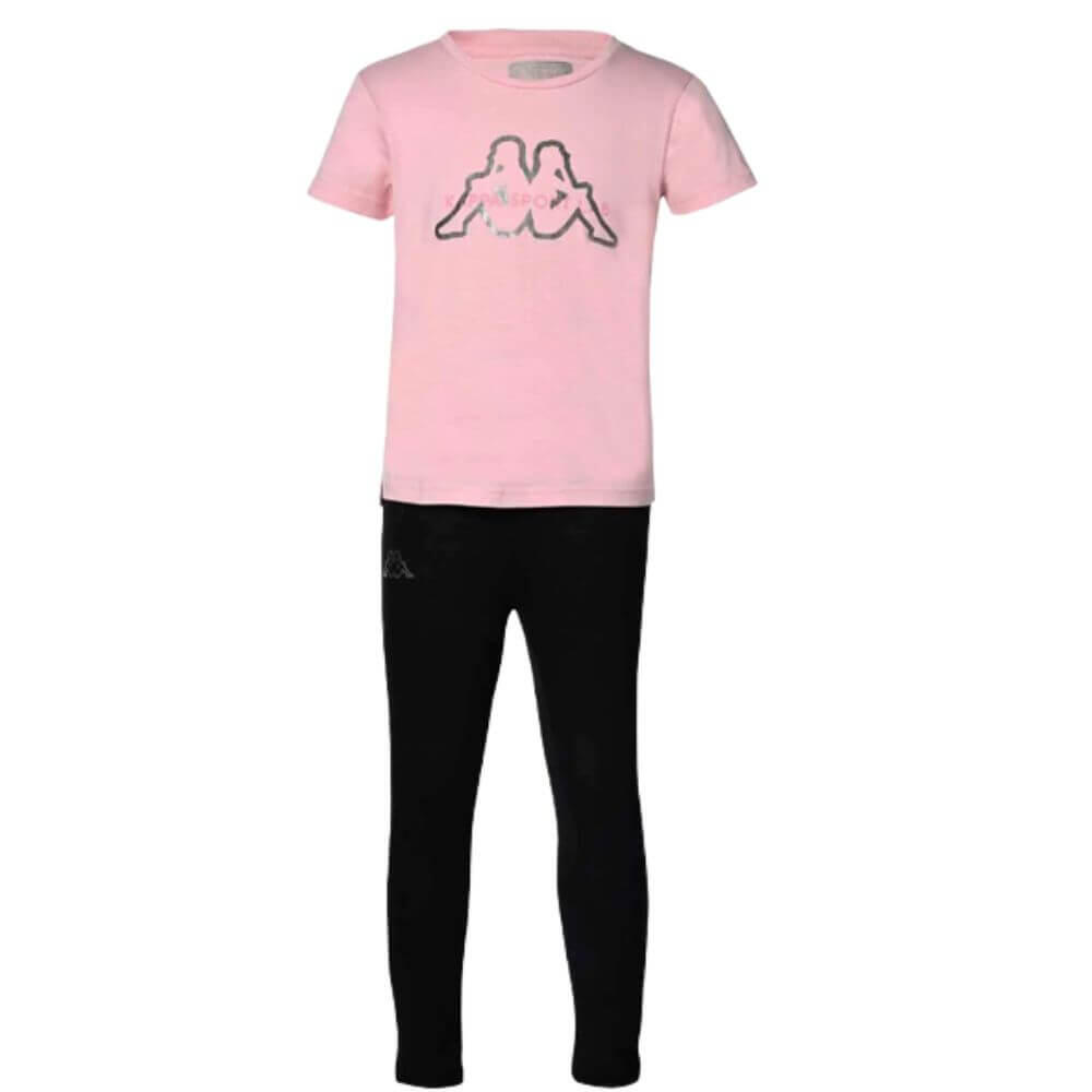 Conjunto desportivo kappa grisso t-shirt+legging menina. Rosa/preto.