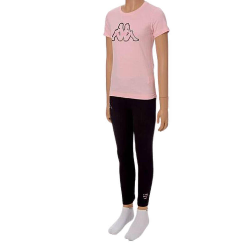 Camiseta deportiva Kappa Grisso + legging para niña. Rosa/negro.