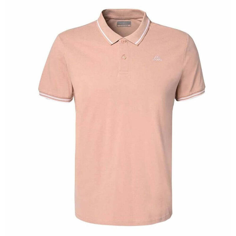 Polo de manga corta Kappa Logo Ezio Slim para hombre. Rosa-blanco