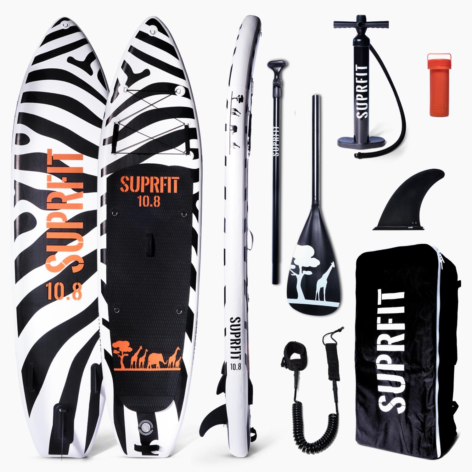 SUPRFIT SUP Board Set aufblasbar - Touring Stand Up Paddle 10'8 Safari Zebra