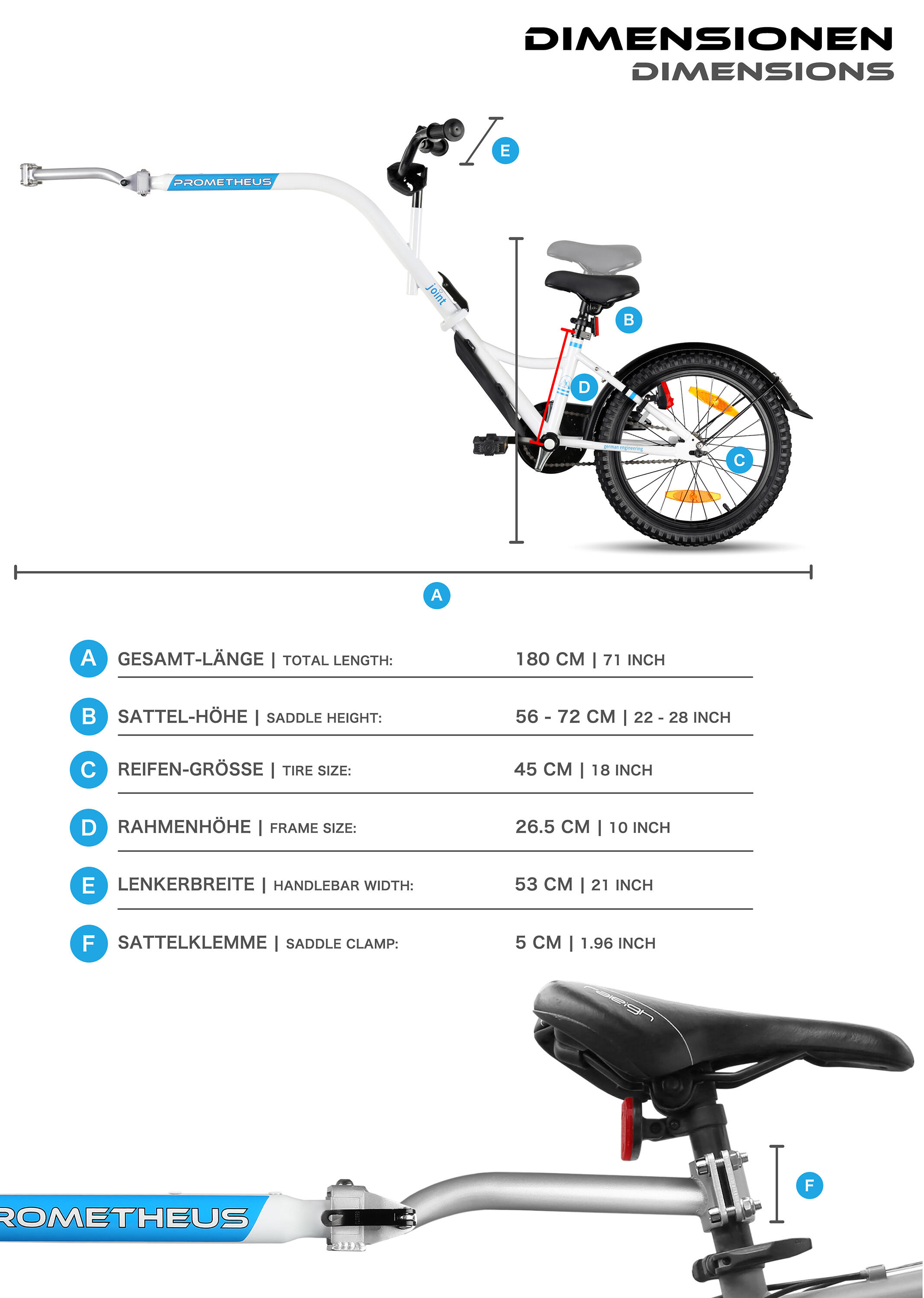 Remorque velo enfants Trailerbike tandem 18 pouces de 5 a 10 ans PROMETHEUS BICYCLES Decathlon