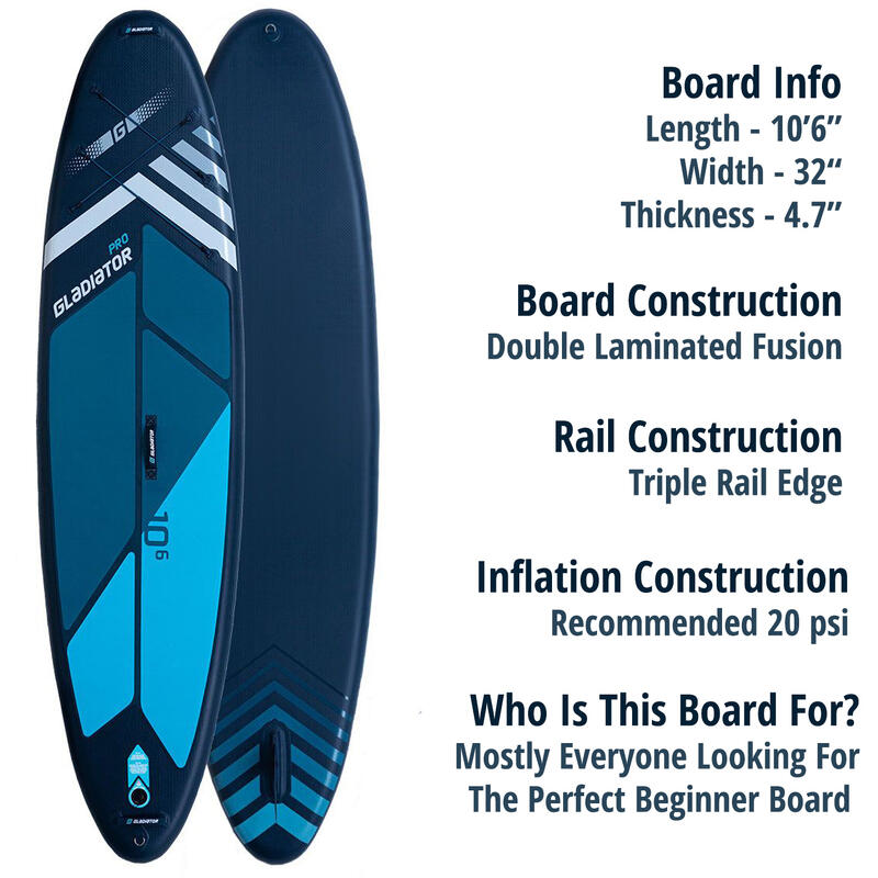 GLADIATOR Pro 10'6" SUP Board Stand Up Paddle Opblaasbare surfplankpeddel