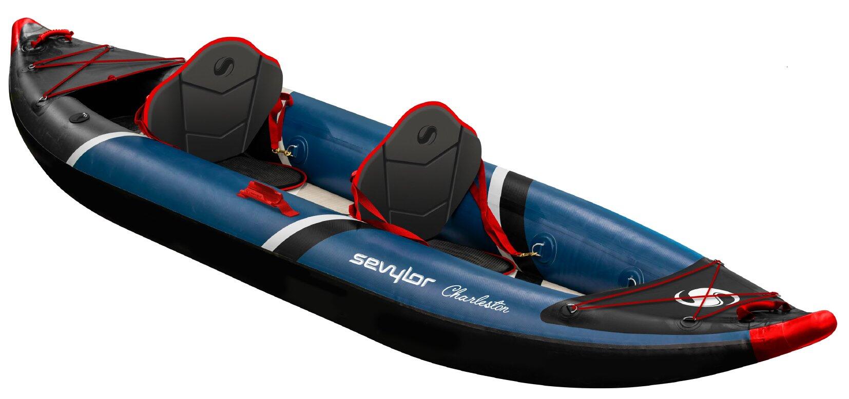 Charleston 2 Person inflatable kayak kit, fibreglass paddles and HP pump - Blue 2/6