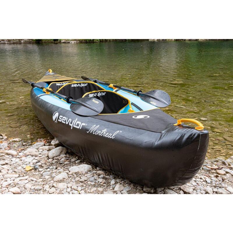 Montreal 3 Person inflatable Kayak kit with Paddles & Pump - Blue / Black