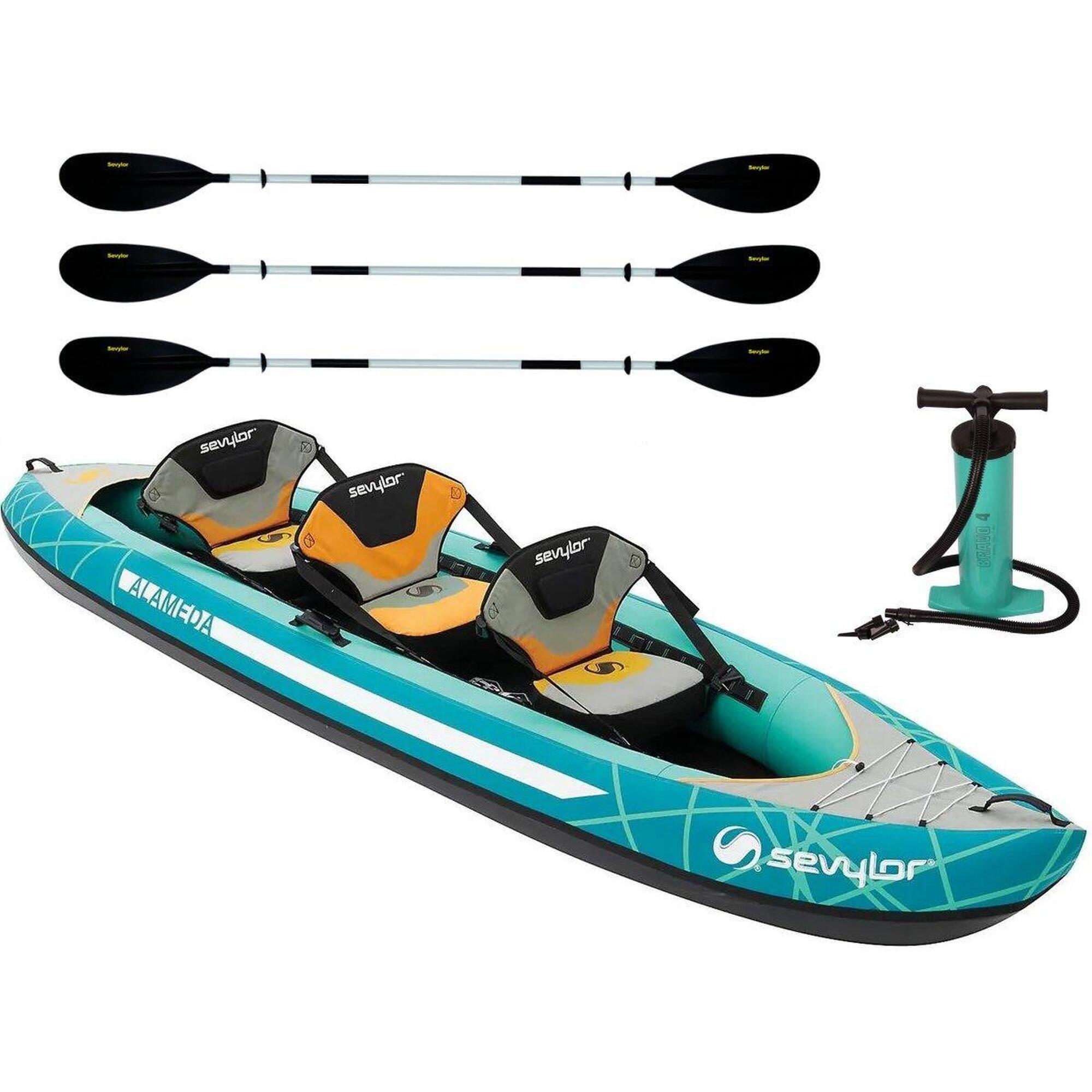 Alameda 3 Person Inflatable kayak kit with Paddles & Pump - Blue 1/7