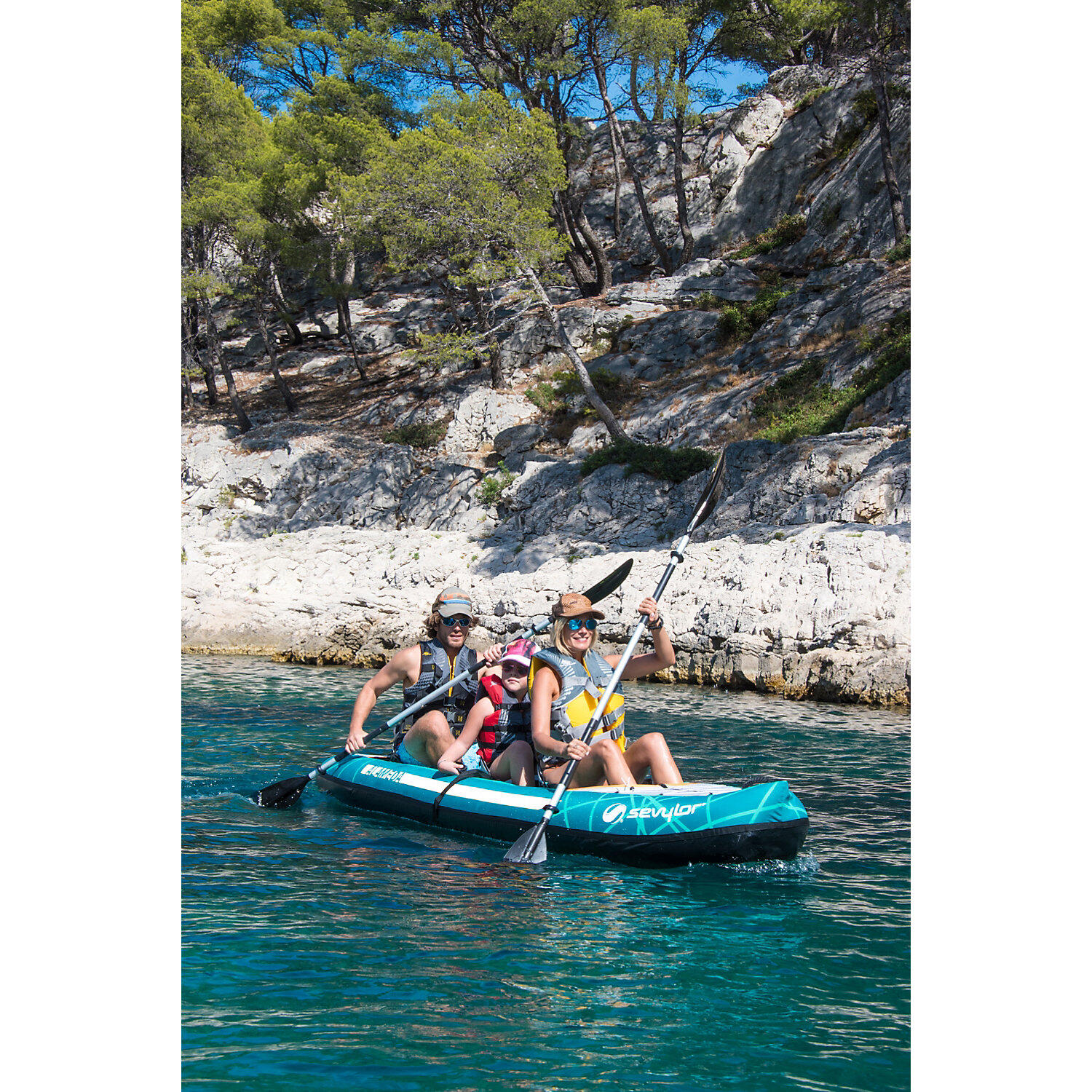 Alameda 3 Person Inflatable kayak kit with Paddles & Pump - Blue 5/7