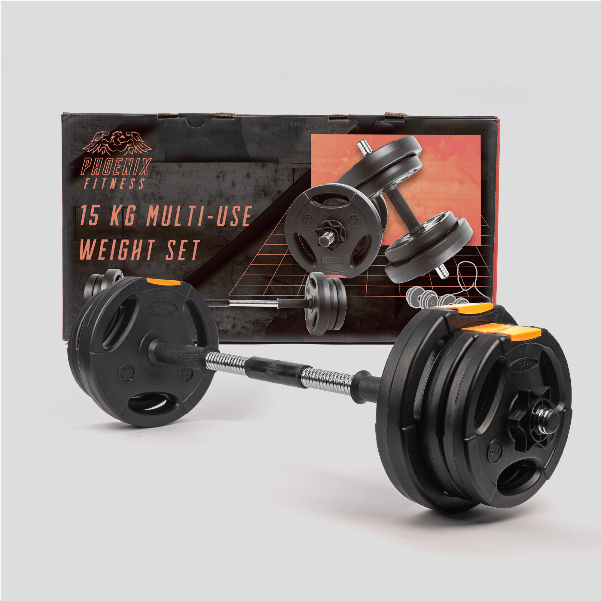 PHOENIX FITNESS 15KG COMPLETE DUMBBELL WEIGHTS SET