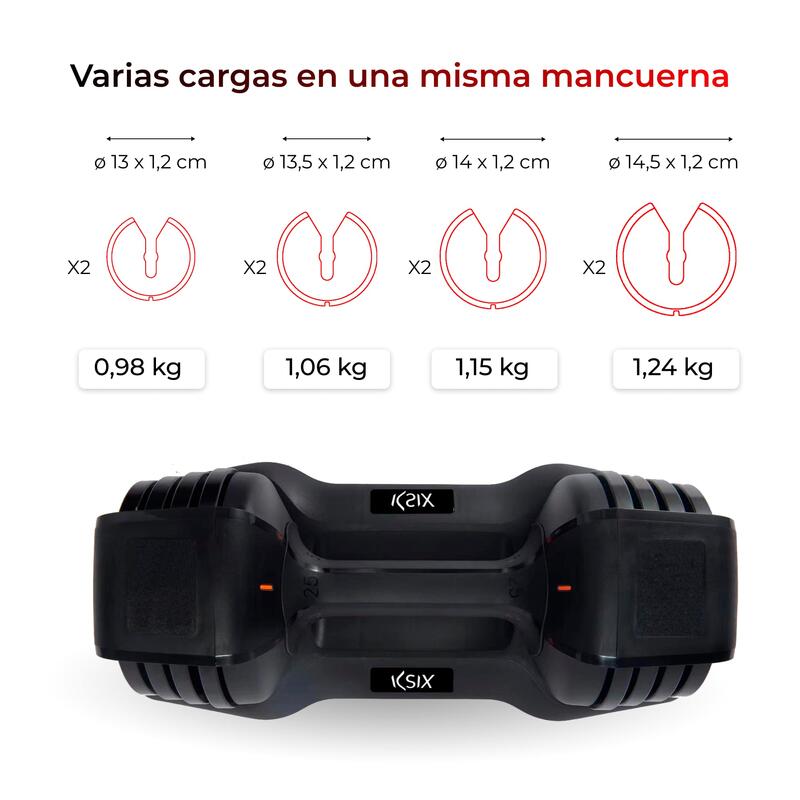 Mancuerna ajustable 11 kg Ksix, Fitness, 8 discos, Agarre ergonómico