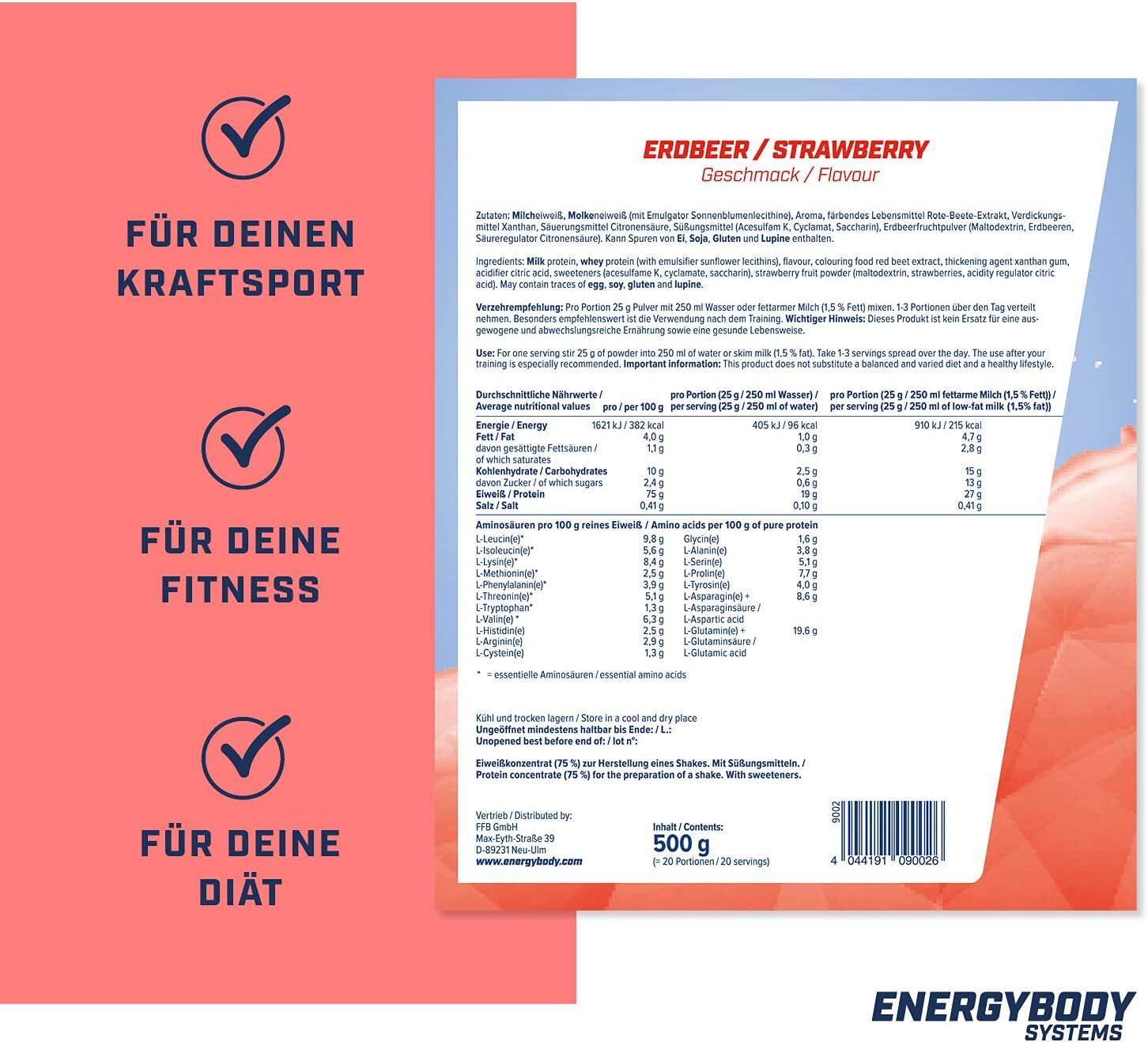 Mega Protein Erdbeere, Eiweißshake Proteinpulver mit Whey & Casein, 500 g 3/4