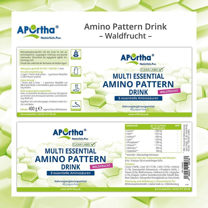 Amino Pattern Aminosäuren Drink EAA/BCAA - Waldfrucht - 400 g veganes Pulver