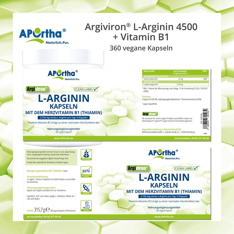 Argiviron® L-Arginin 4500 + Vitamin B1 - 360 vegane Kapseln