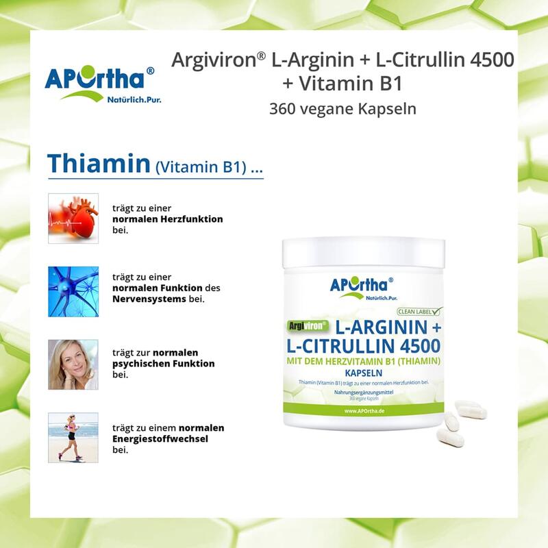 Argiviron® L-Arginin + L-Citrullin 4500 + Vitamin B1 - 360 vegane Kapseln