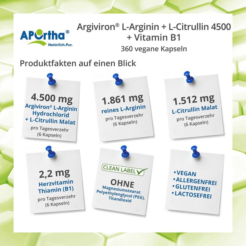 Argiviron® L-Arginin + L-Citrullin 4500 + Vitamin B1 - 360 vegane Kapseln