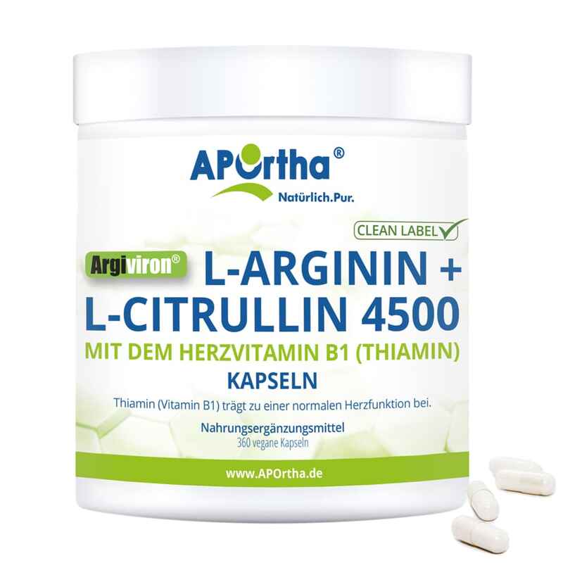 Argiviron® L-Arginin + L-Citrullin 4500 + Vitamin B1 - 360 vegane Kapseln