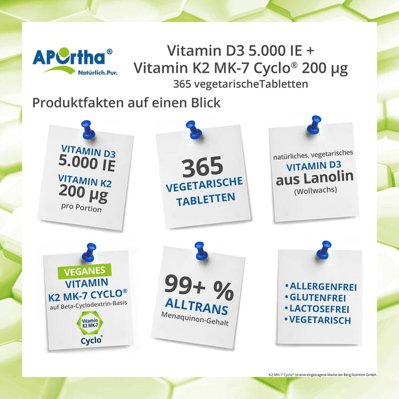 Vitamin D3 5.000 IE + Natto Vitamin K2 MK-7 Cyclo® 200 µg - 365 Tabletten