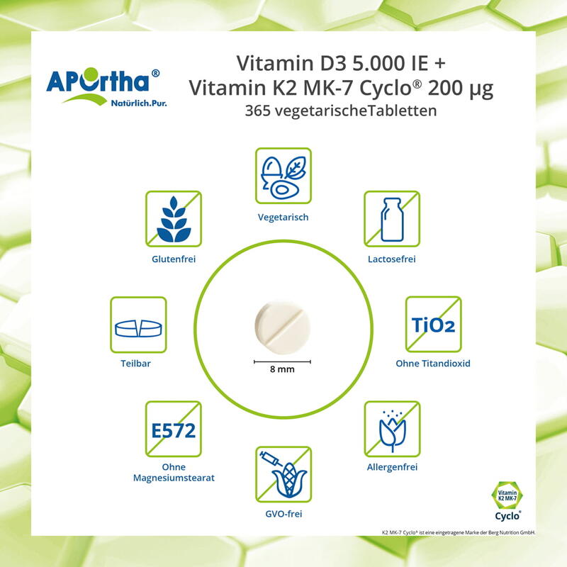 Vitamin D3 5.000 IE + Natto Vitamin K2 MK-7 Cyclo® 200 µg - 365 Tabletten