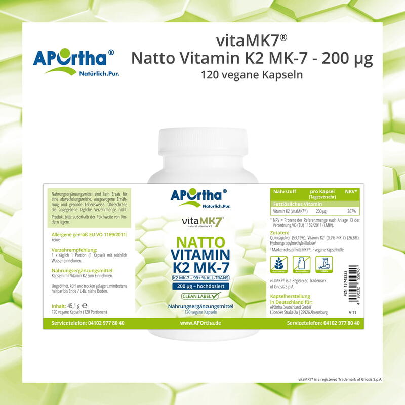 vitaMK7® - Natto Vitamin K2 MK-7 - 200 µg - 120 vegane Kapseln