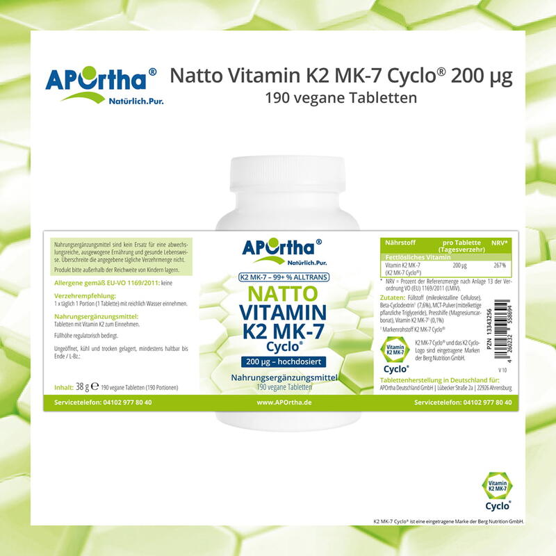 Natto Vitamin K2 MK-7 Cyclo® 200 µg - 190 vegane Tabletten