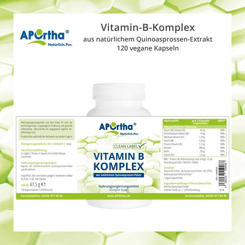 Vitamin-B-Komplex aus natürlichem Quinoasprossen-Extrakt - 120 vegane Kapseln