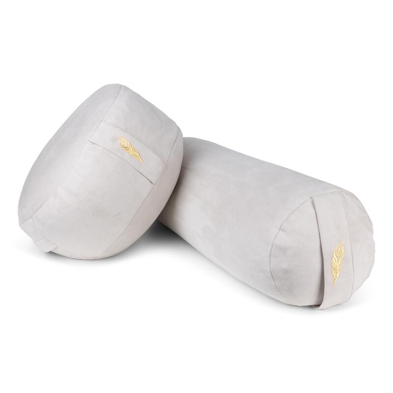 MindBaas - Yoga Bolster - Suede - Lichtgrijs - 60 x 20 (lengte x diameter)