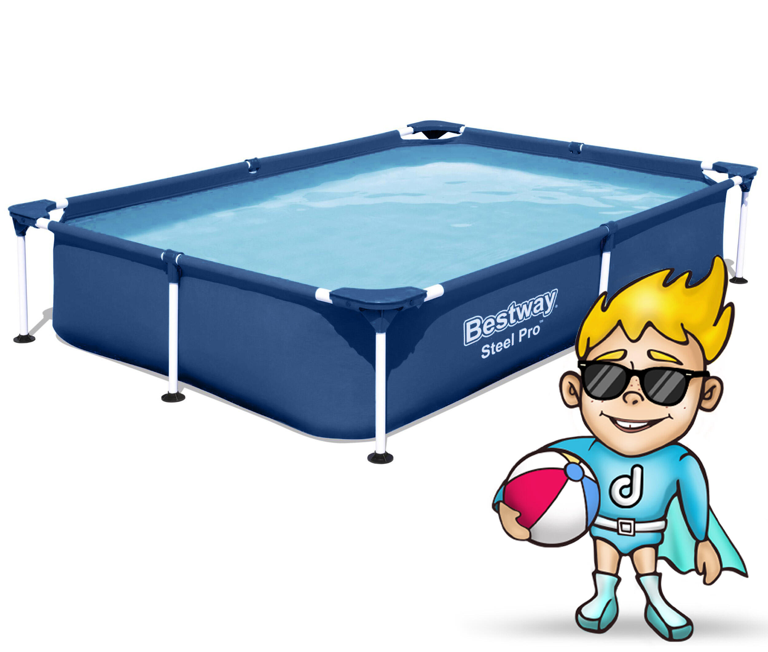 Bestway Steel Pro Rectangular Pool set, 7' x 5' Swimming Pool, Blue 2/7