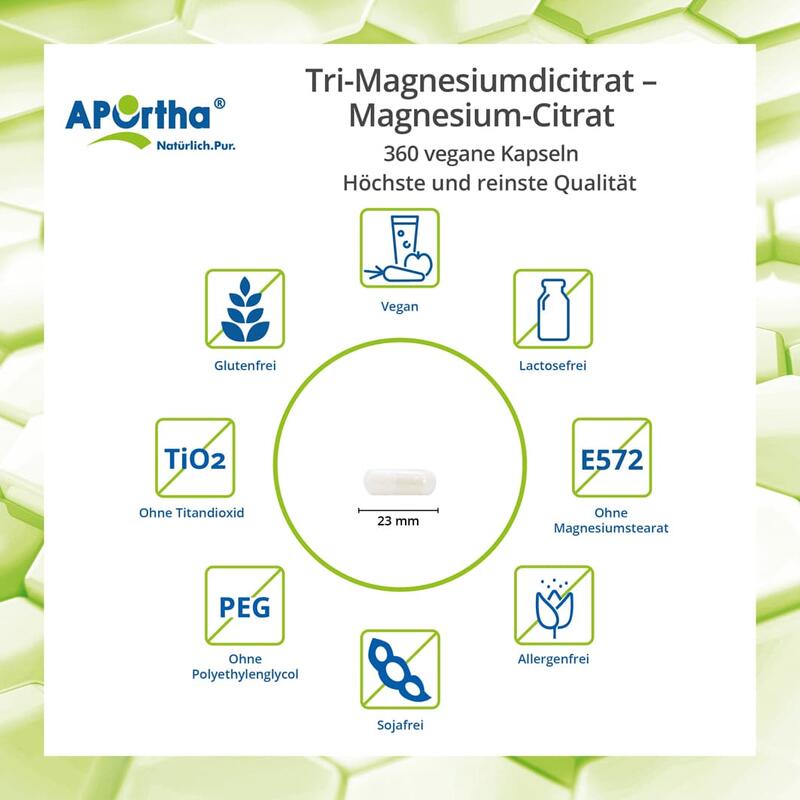 Magnesium-Citrat - Tri-Magnesiumdicitrat - 360 vegane Kapseln