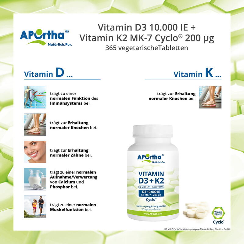 Vitamin D3 10.000 IE + Natto Vitamin K2 MK-7 Cyclo® 200 µg - 365 Tabletten