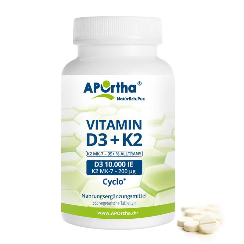 Vitamin D3 10.000 IE + Natto Vitamin K2 MK-7 Cyclo® 200 µg - 365 Tabletten