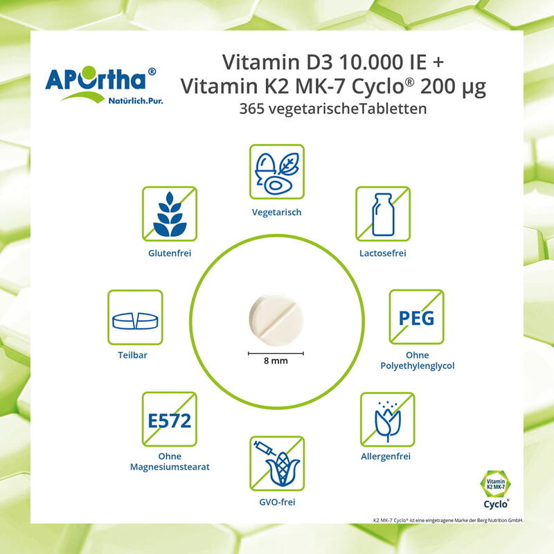 Vitamin D3 10.000 IE + Natto Vitamin K2 MK-7 Cyclo® 200 µg - 365 Tabletten