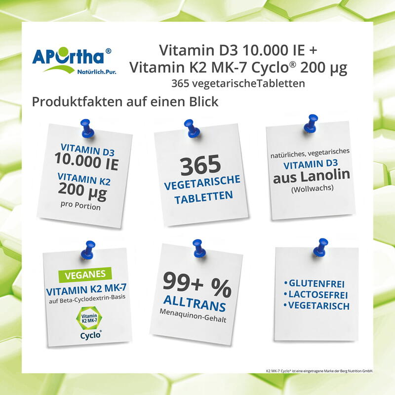 Vitamin D3 10.000 IE + Natto Vitamin K2 MK-7 Cyclo® 200 µg - 365 Tabletten