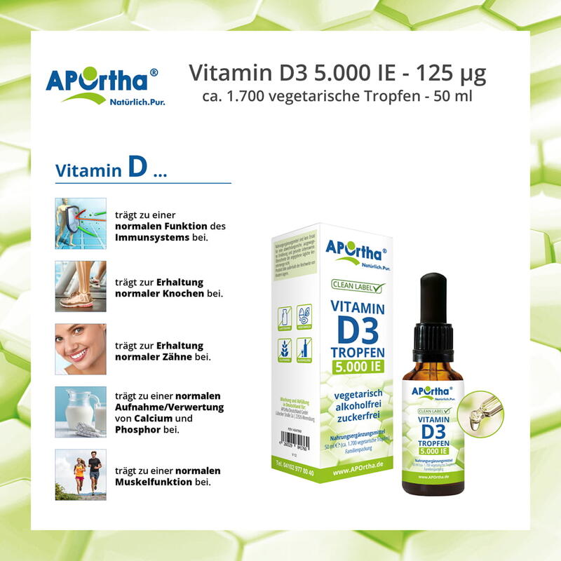 Vitamin D3 5.000 IE pro Tropfen - ca. 1.700 vegetarische Tropfen - 50 ml