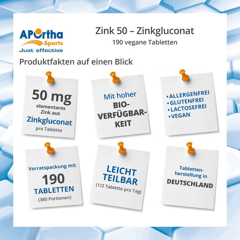 Zink 50 - Zinkgluconat - 190 vegane Tabletten