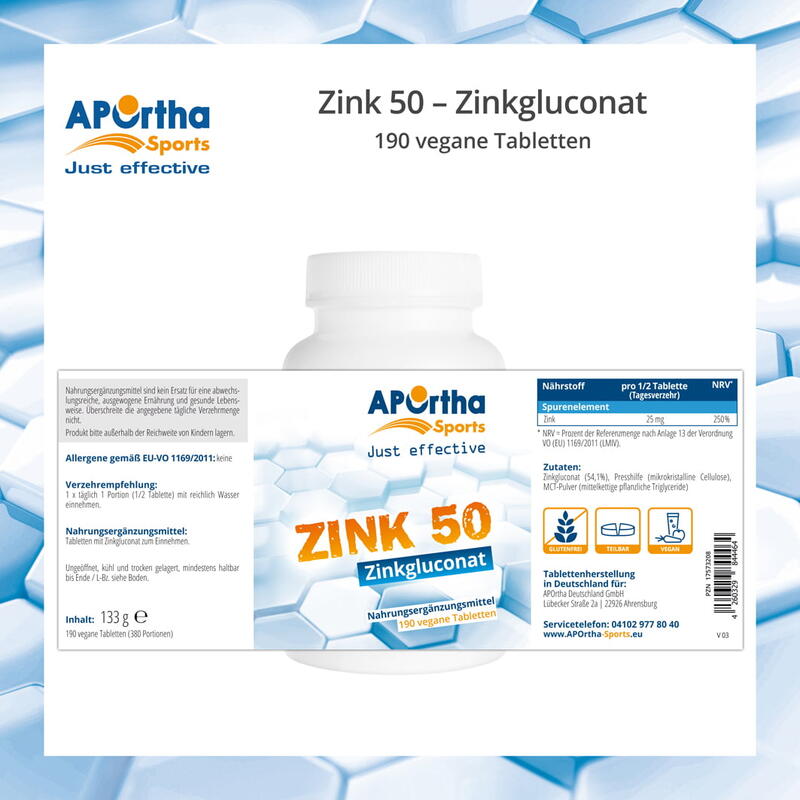 Zink 50 - Zinkgluconat - 190 vegane Tabletten