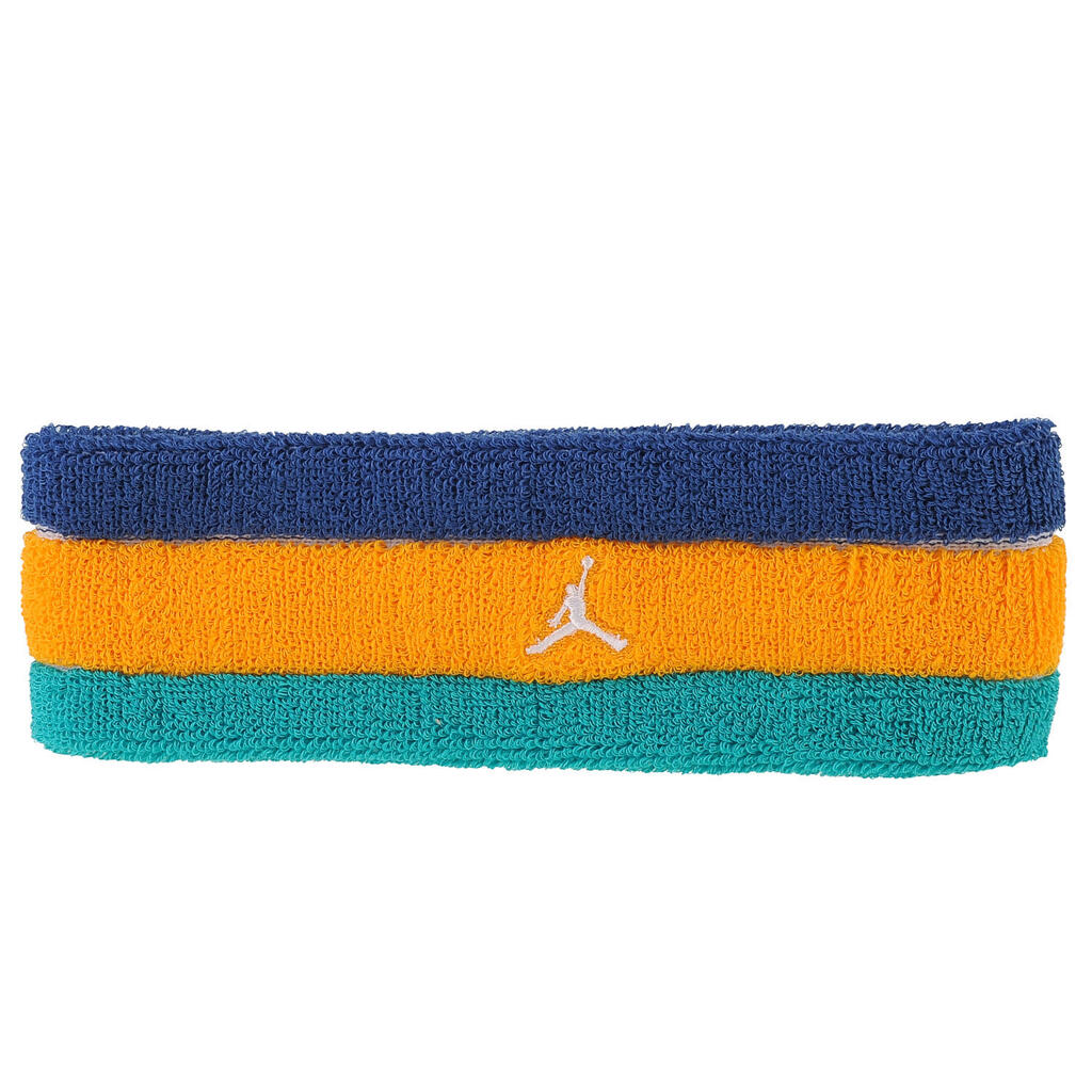 Contrast Striped Terrycloth Headband (Navy/Orange/Teal)