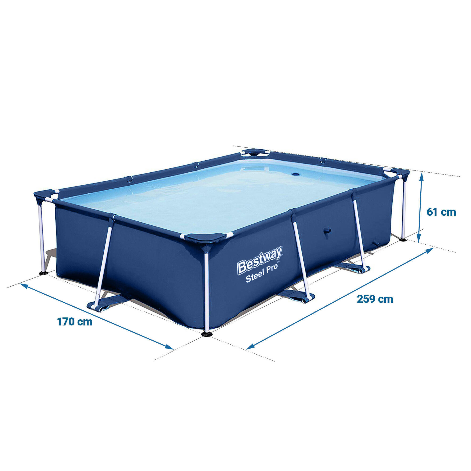 Bestway© Steel Pro Above-ground rectangular pool 2.59 m x 1.70 m x 61 cm