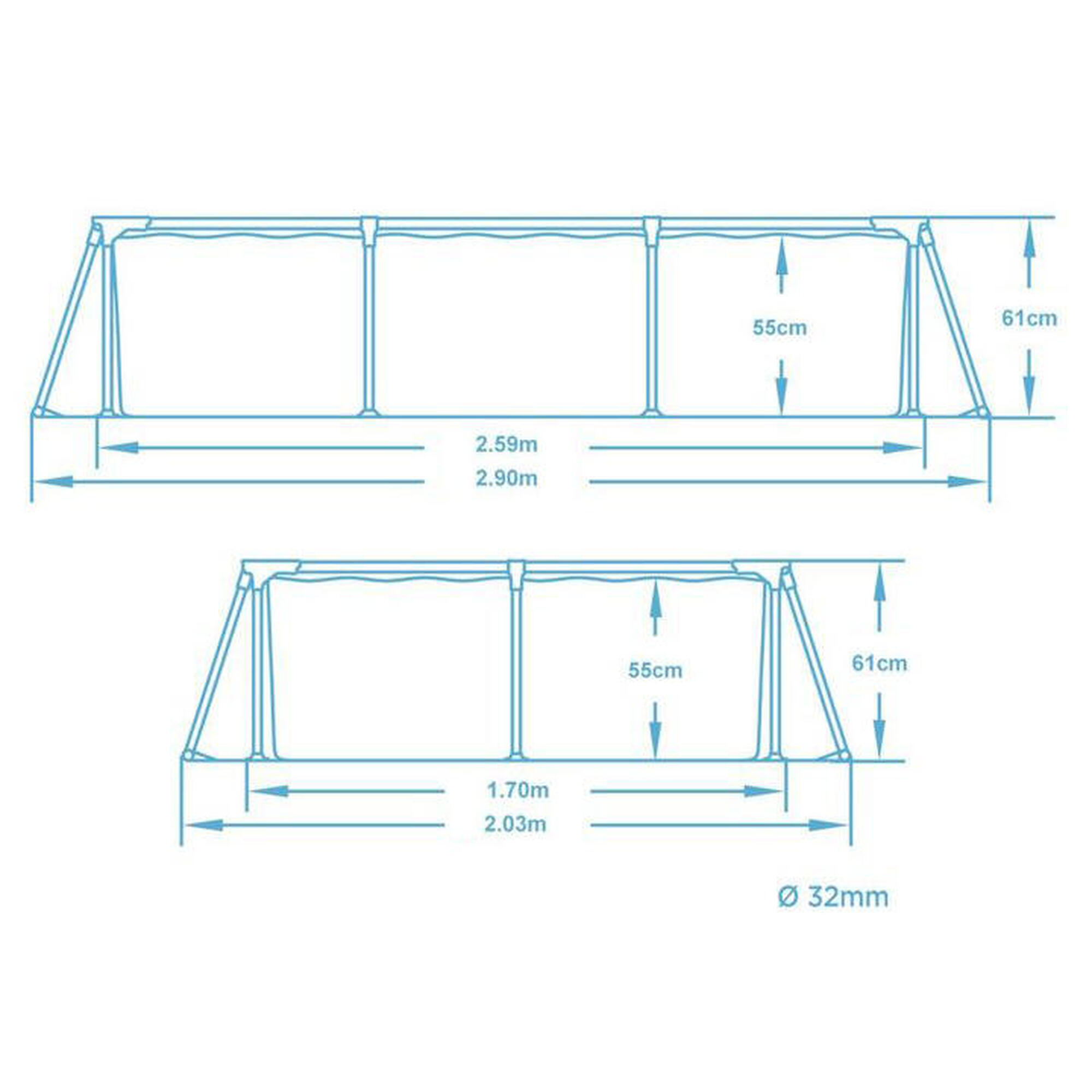 Bestway© Steel Pro Above-ground rectangular pool 2.59 m x 1.70 m x 61 cm