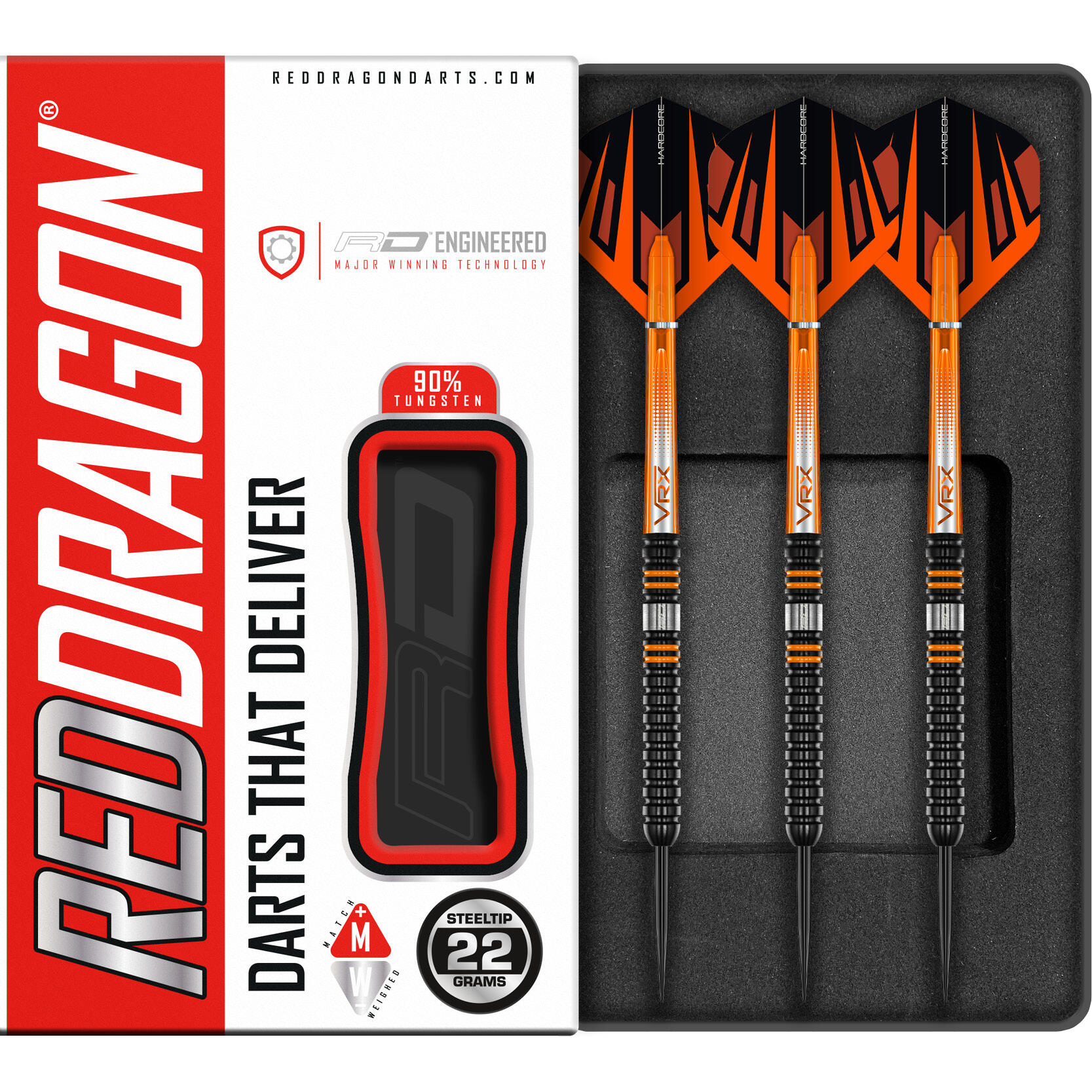 RED DRAGON DARTS Amberjack Pro 1 22 Gram Premium Tungsten Darts Set with Flights & Stems