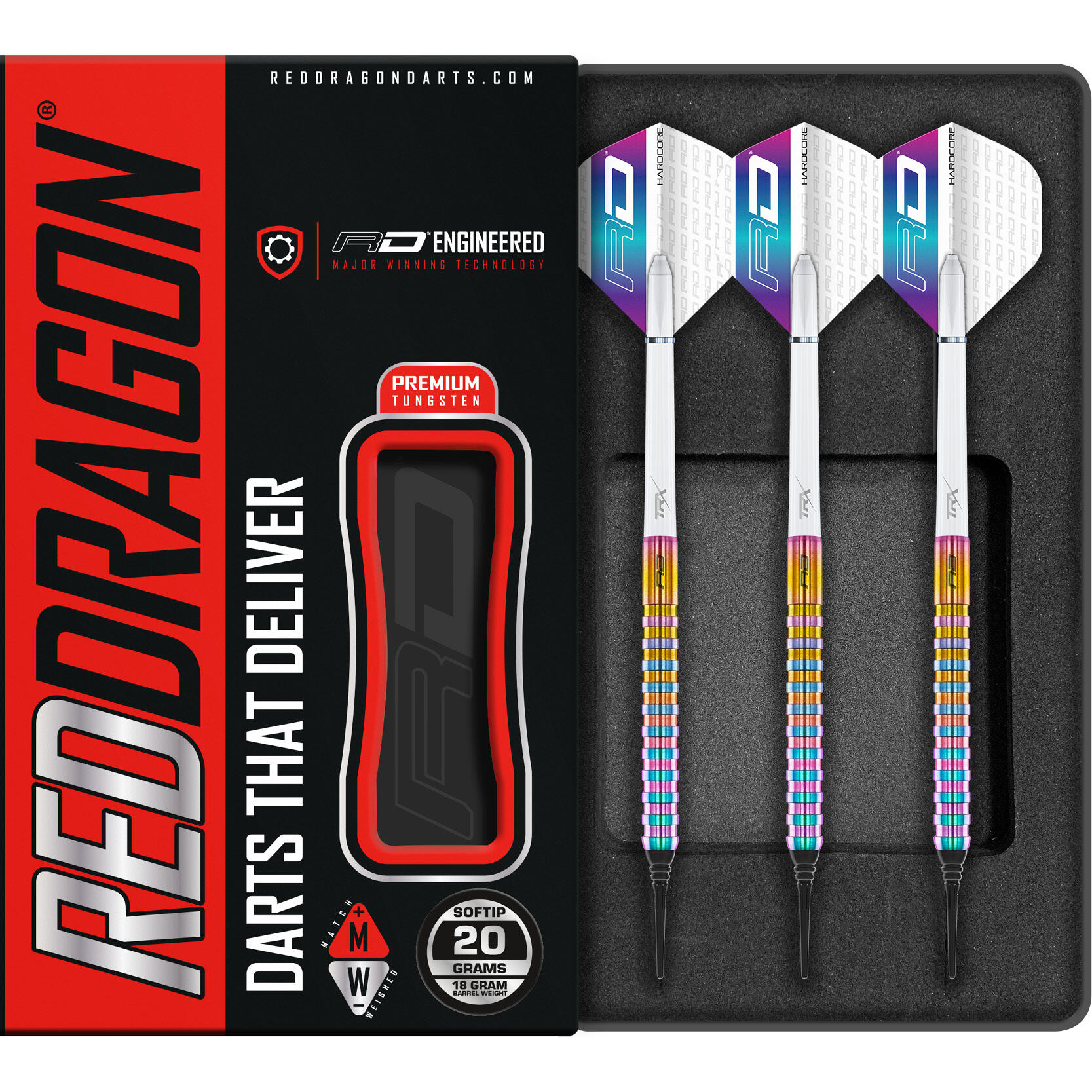 RED DRAGON DARTS Javelin Spectron 18 Gram Softip Premium Tungsten Darts Set with Flights & Stems