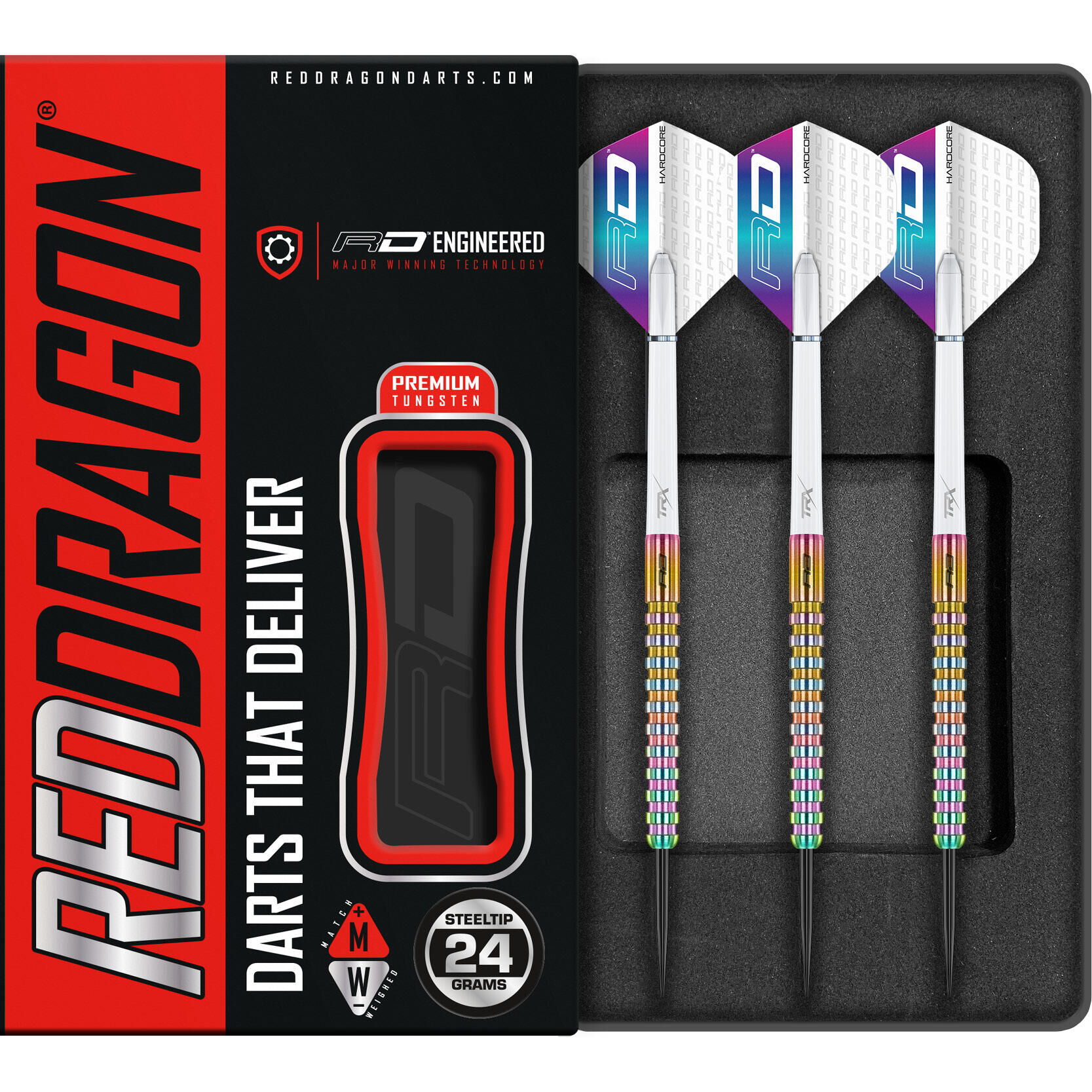 RED DRAGON DARTS Javelin Spectron 24 Gram Premium Tungsten Darts Set with Flights & Stems