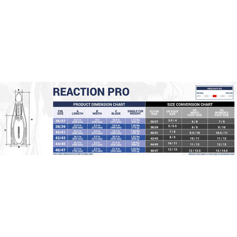 REACTION PRO 成人潛水蛙鞋 - 藍色