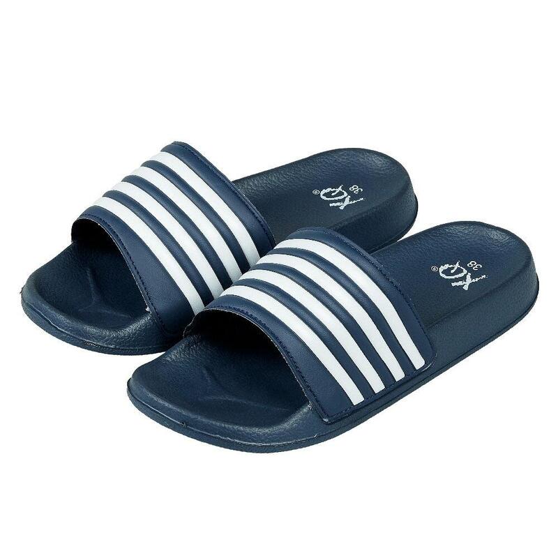 XQ - Slippers Dames - Stripes - Navy - Badslippers dames - Gevormd voetbed