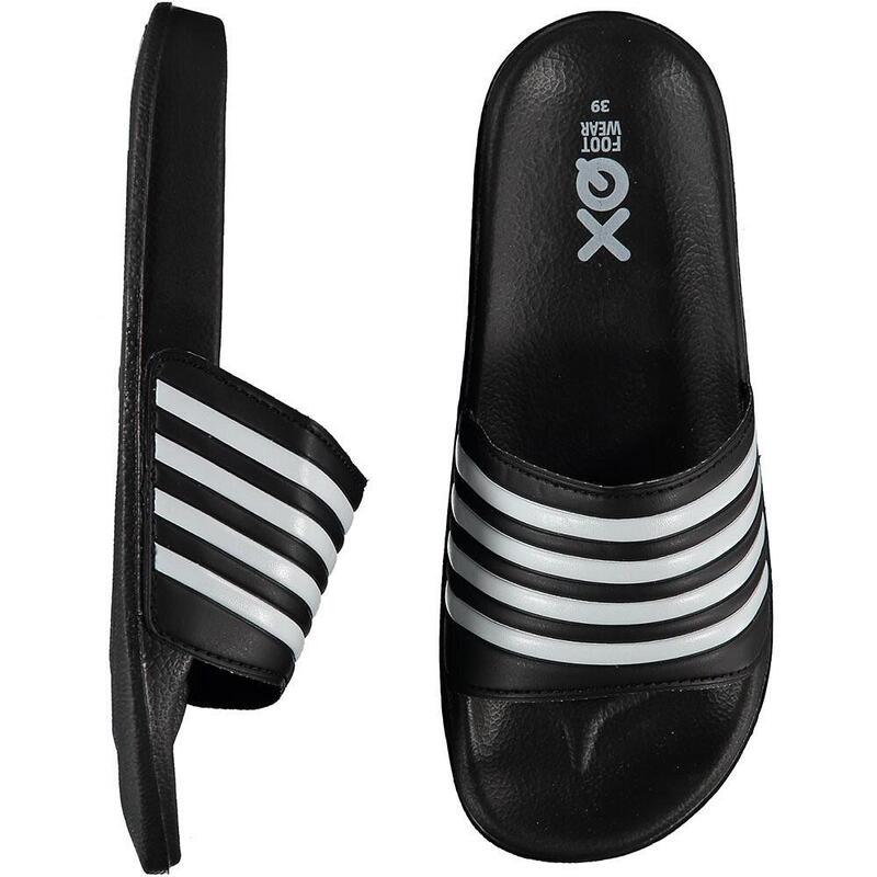XQ - Slippers Dames - Stripes - Zwart - Badslippers dames - Gevormd voetbed