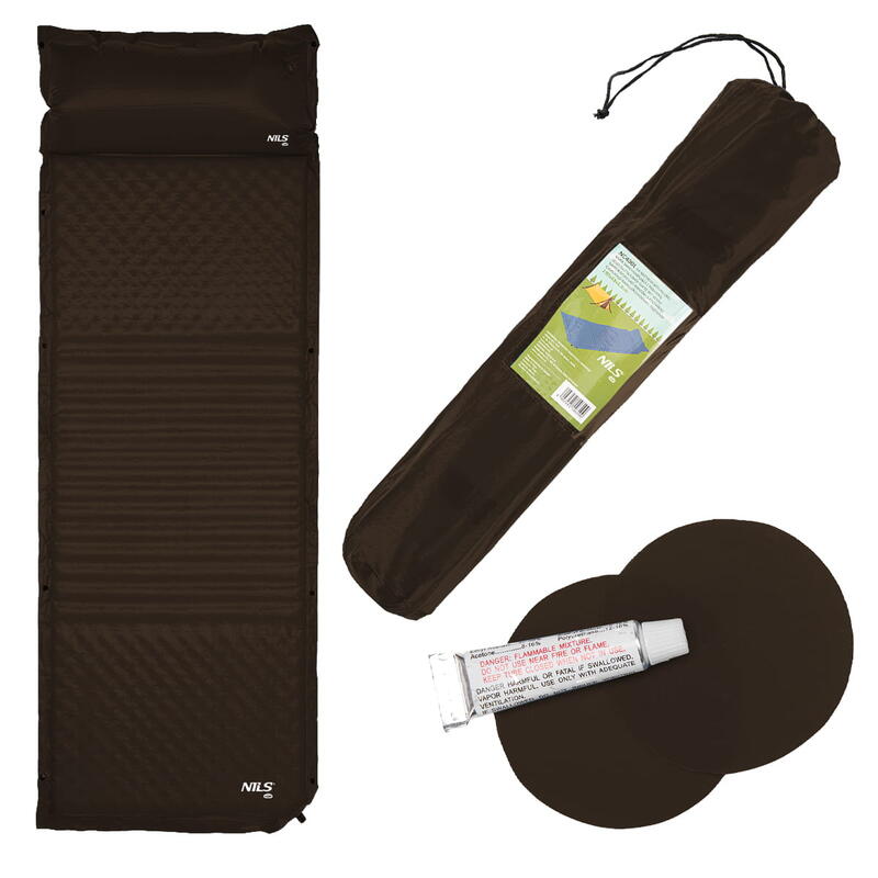 Covoras autogonflabil pentru camping, Nils, PVC, Negru