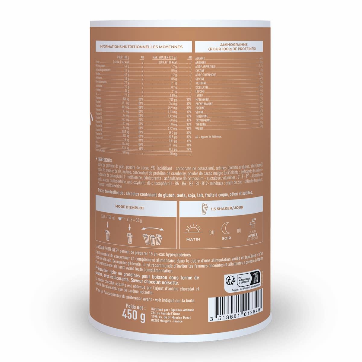EAFIT VEGAN PROTEINEE CHOCOLAT NOISETTE - 450 g 2/6
