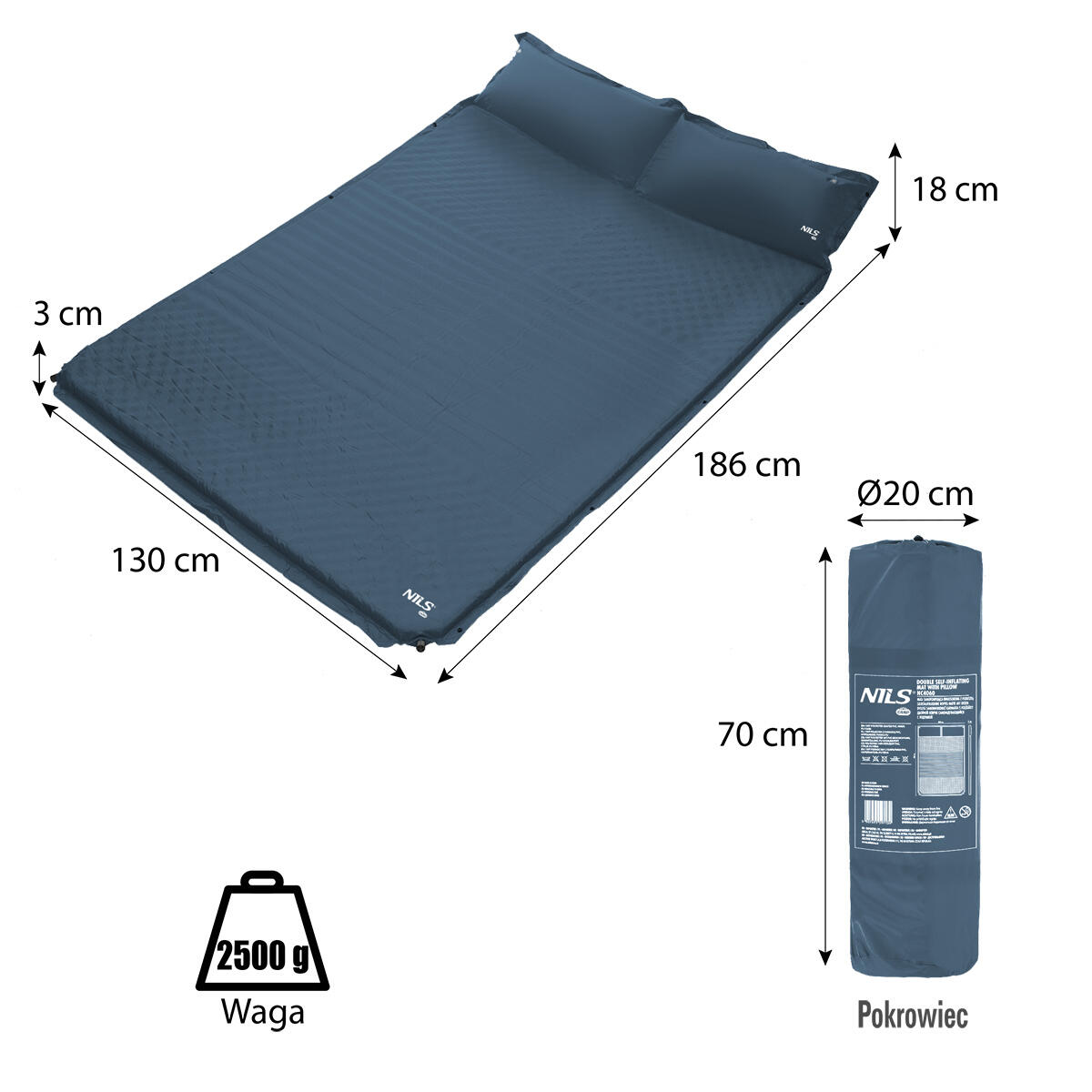 Zelfopblaasbaar 2-persoons campingmatras met kussen NILS CAMP NC4060 7/7