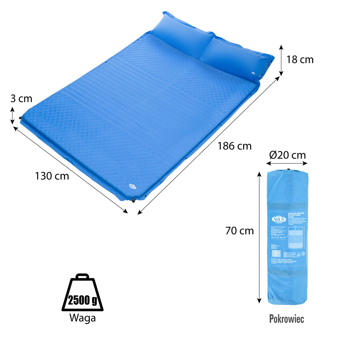 Matelas autogonflant 2 personnes NILS CAMP NC4060 avec oreiller intégré 5/7